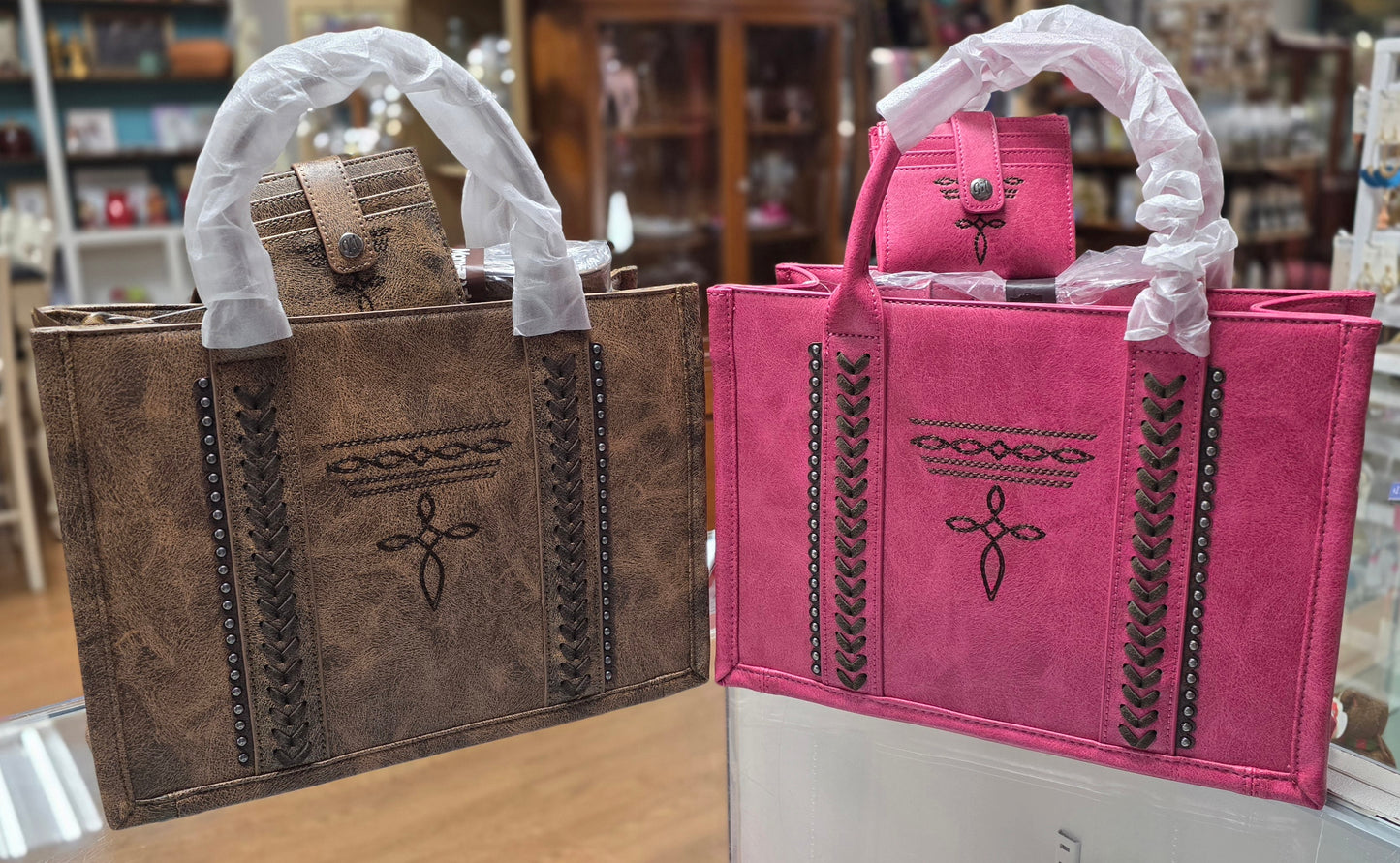 Montana West Whipstitch Boot Stitch Tote Bag Set w/ Mini Wallet