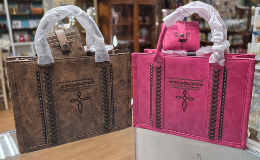 Montana West Whipstitch Boot Stitch Tote Bag Set w/ Mini Wallet