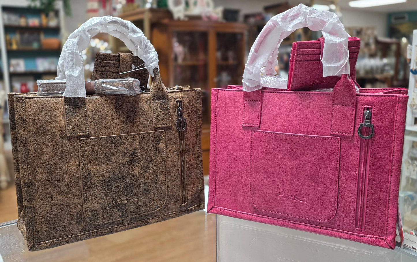 Montana West Whipstitch Boot Stitch Tote Bag Set w/ Mini Wallet