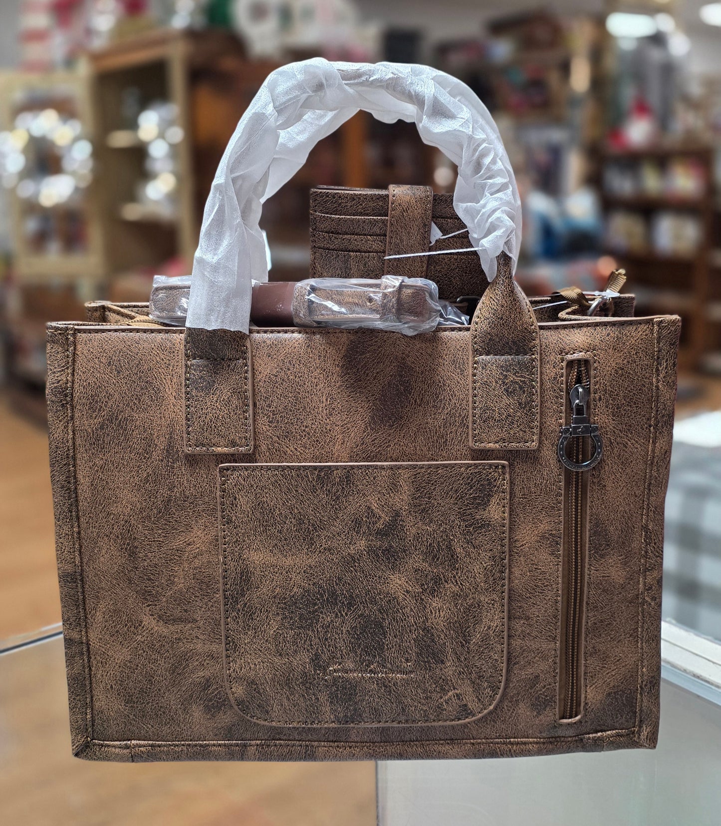 Montana West Whipstitch Boot Stitch Tote Bag Set w/ Mini Wallet
