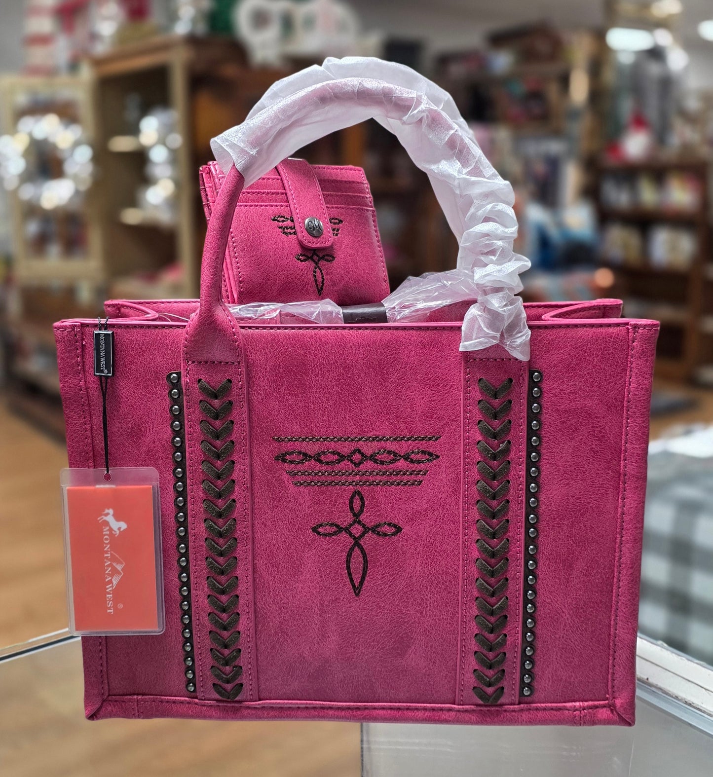 Montana West Whipstitch Boot Stitch Tote Bag Set w/ Mini Wallet