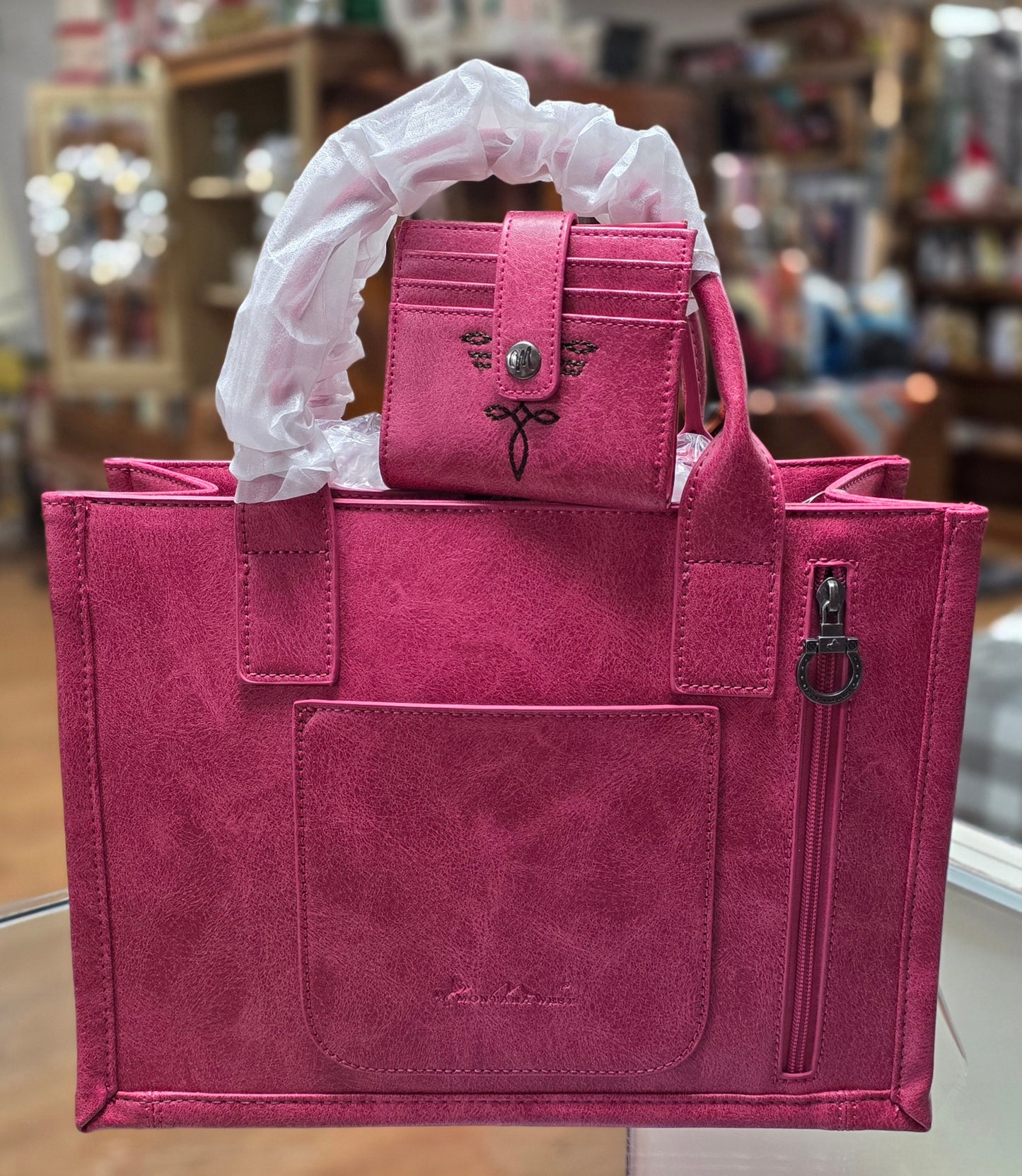 Montana West Whipstitch Boot Stitch Tote Bag Set w/ Mini Wallet