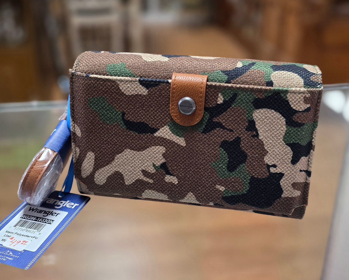 Wrangler Camo Print Canvas Clutch / Crossbody w/ Phone Pocket