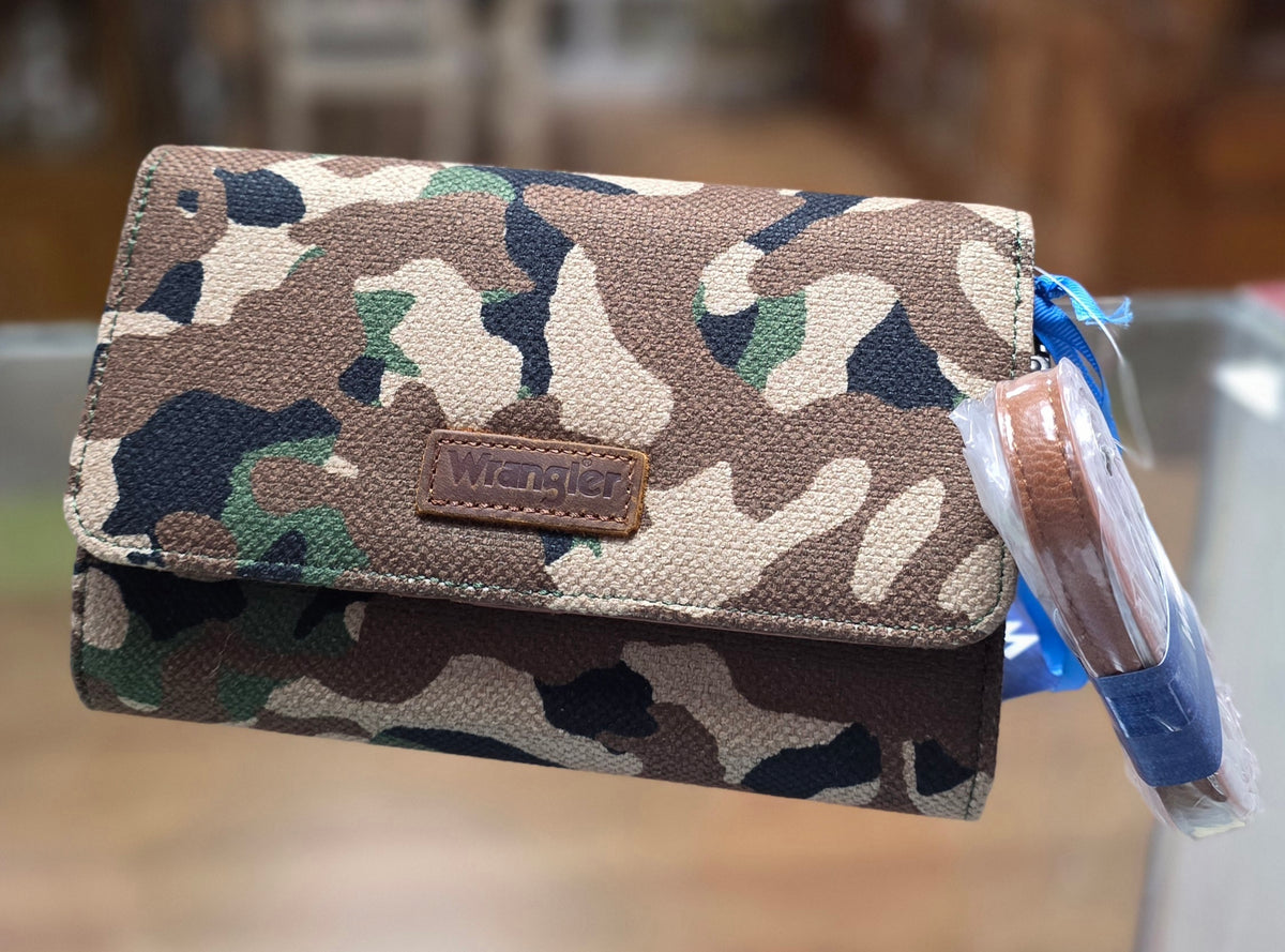 Wrangler Camo Print Canvas Clutch / Crossbody w/ Phone Pocket