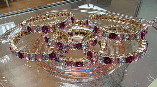 Stretch Crystal Bracelet w/ Gold, Silver, Light Pink, Dark Pink