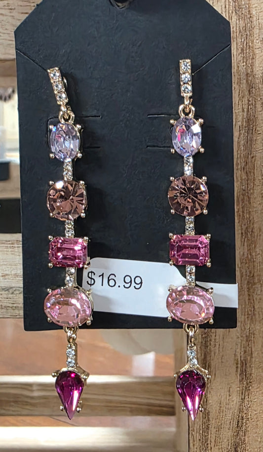 Multi Shades of Pink Bling Waterfall Earrings