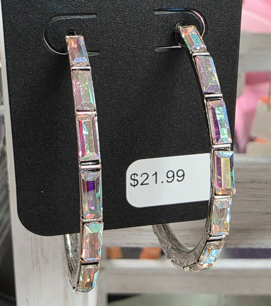 Large Bling Baguette Hoop Earrings