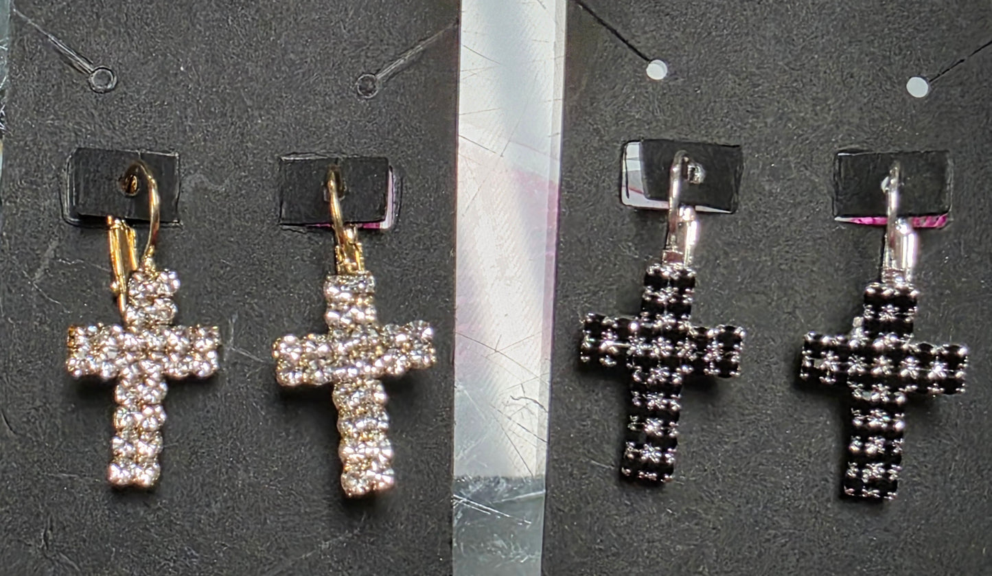 Small Bling Cross Earrings