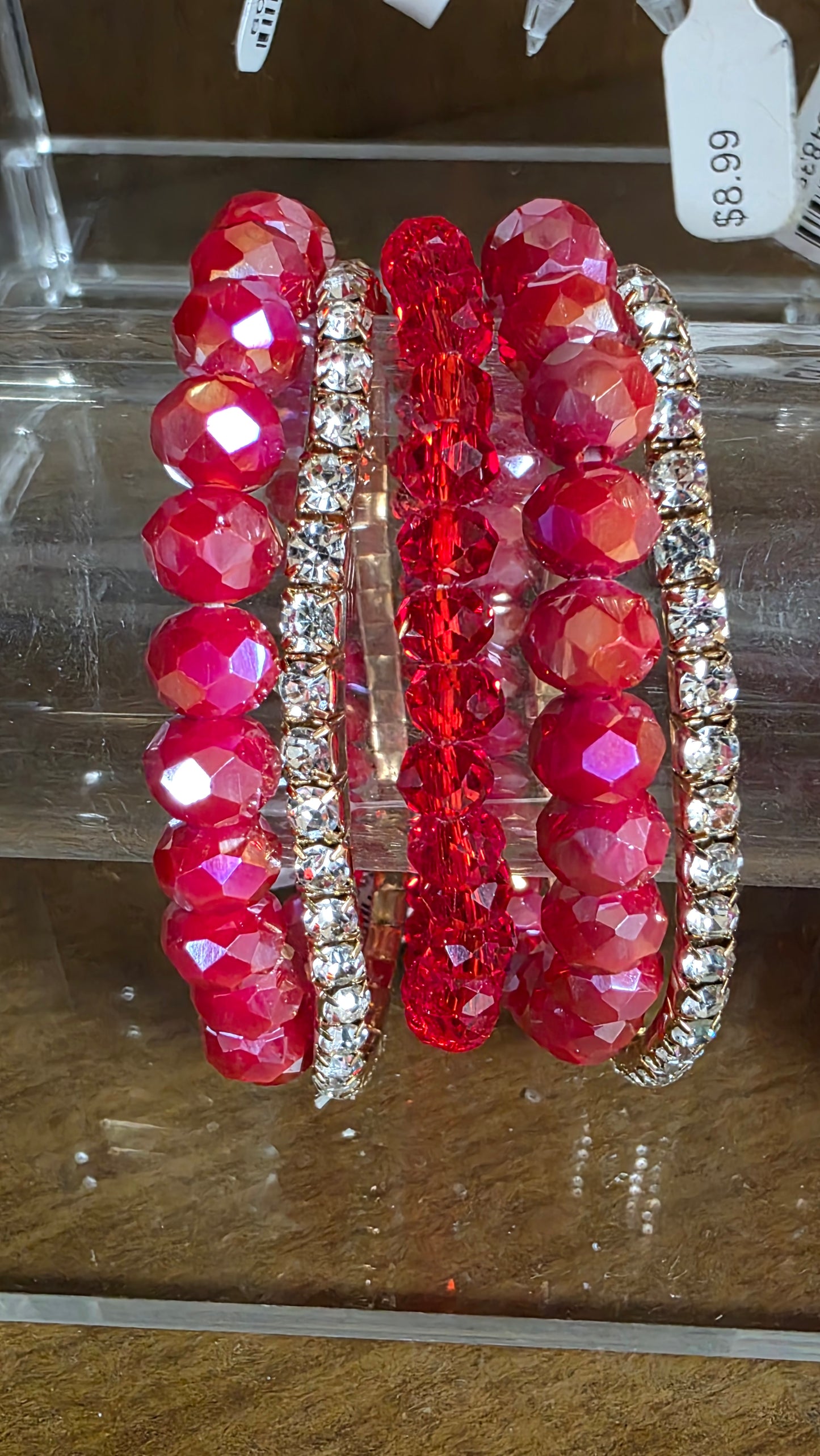 Glass Bead & Rhinestone Stretch Bracelet Set