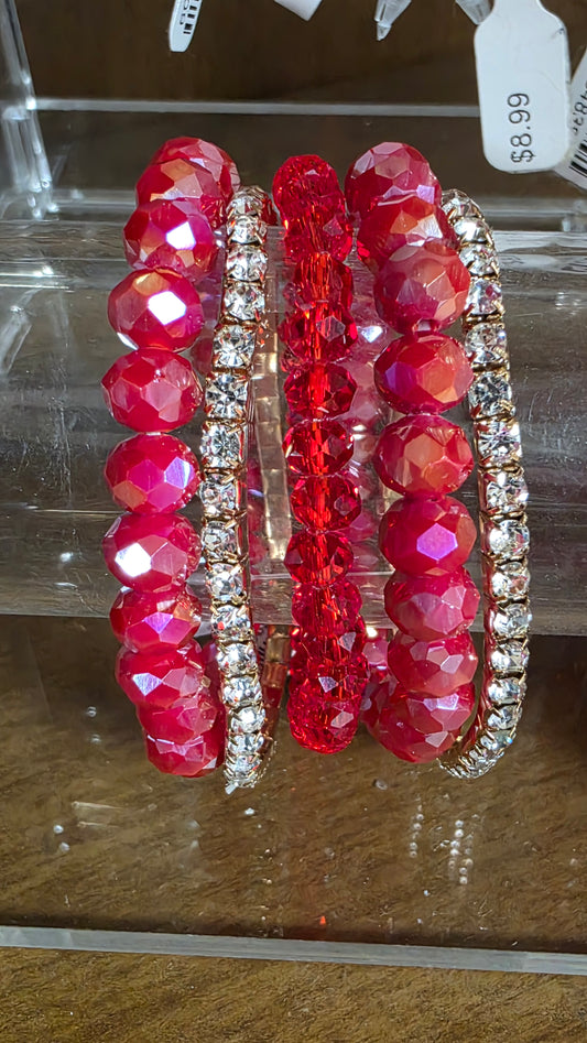Glass Bead & Rhinestone Stretch Bracelet Set
