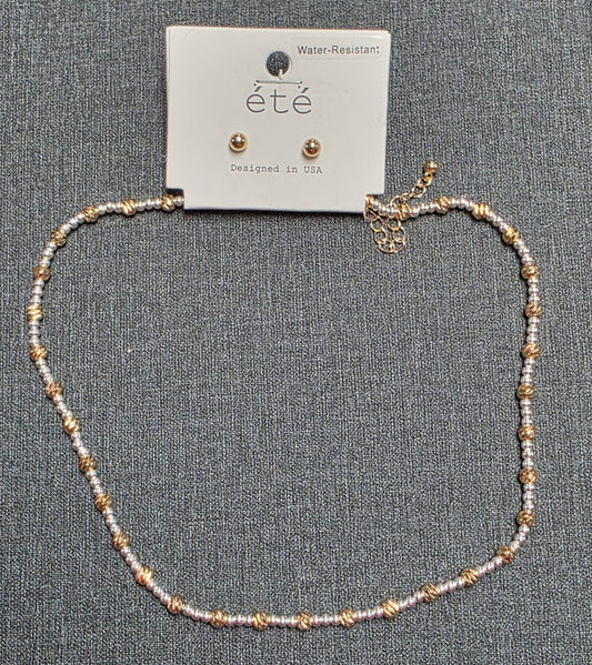 Gold & Silver Chain & Stud Earrings Set