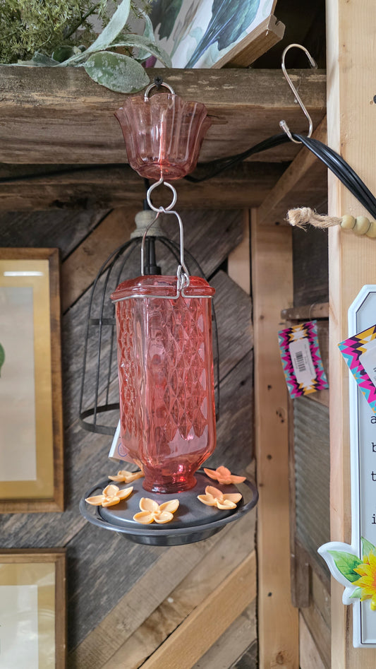 Rose Glass Hummingbird Feeder w/ Ant Moat
