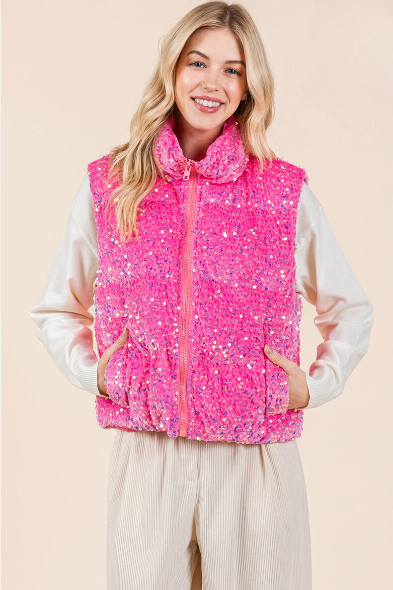 Sequin Puffer Vest