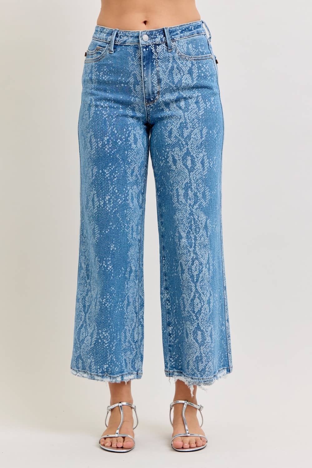 Judy Blue High Waist Ankle Wide "CLAUDIA" w/ Snake Print Jeans