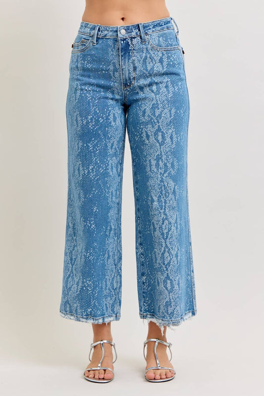 Judy Blue High Waist Ankle Wide "CLAUDIA" w/ Snake Print Jeans