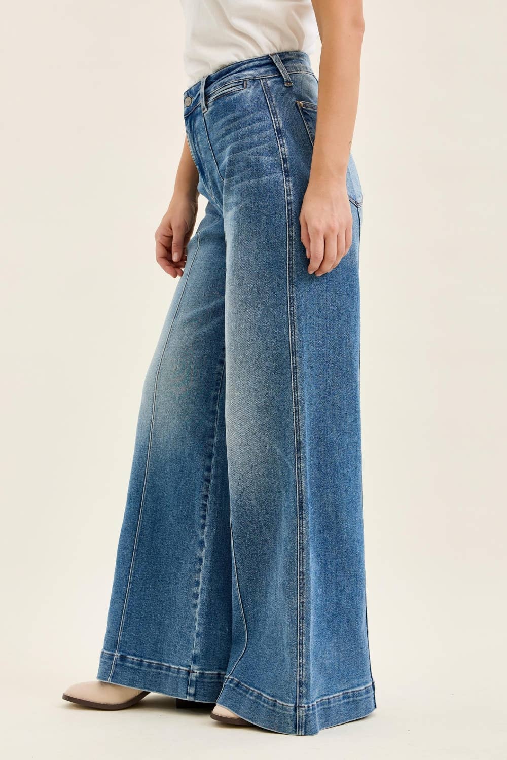 Judy Blue Jeans HW LIZA Multi Inseam Palazzo w/ Shield Pkts MD Classic Fade