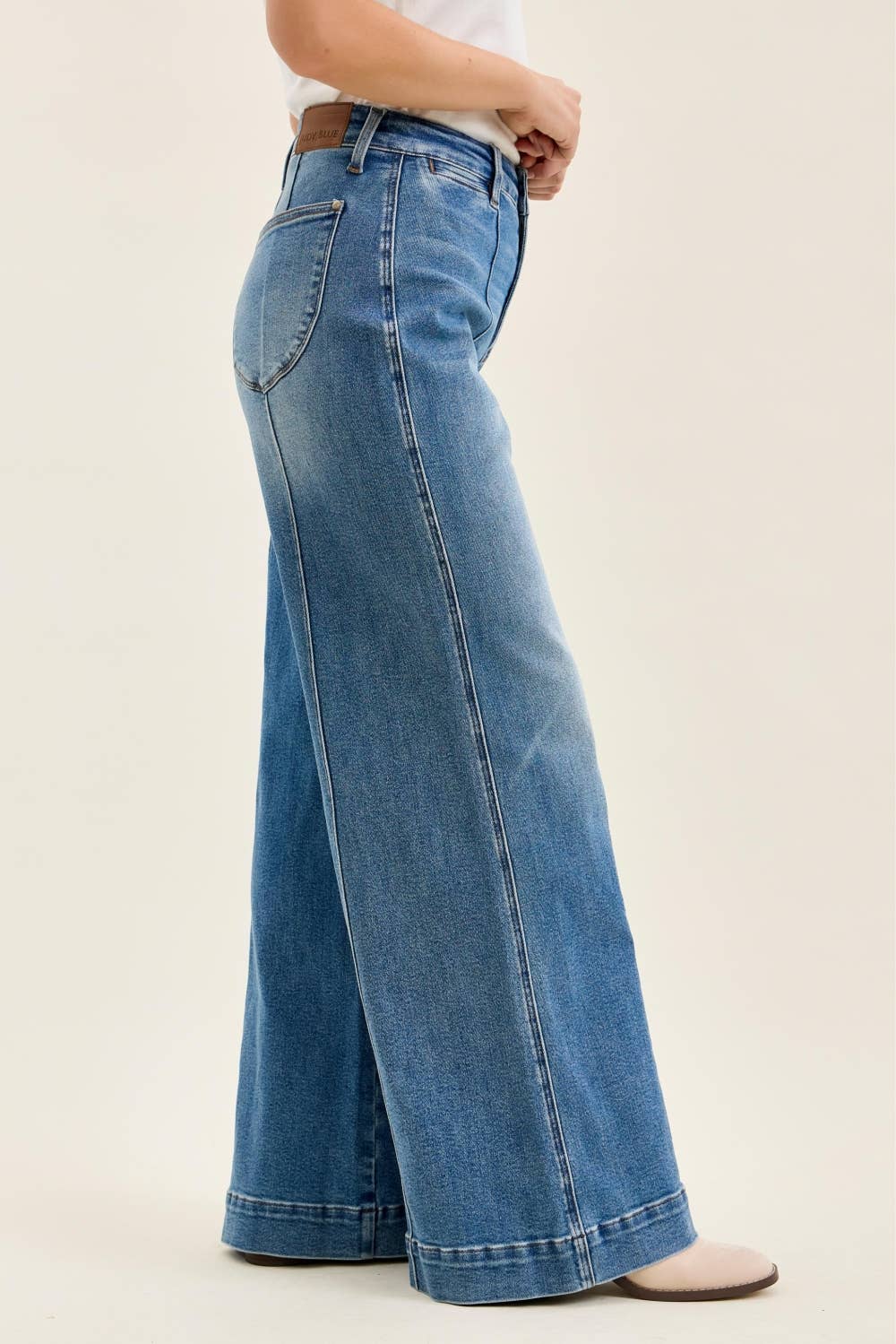Judy Blue Jeans HW LIZA Multi Inseam Palazzo w/ Shield Pkts MD Classic Fade