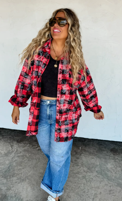 Blakely Bleached Plaid Flannel Style Button-Down Shirt