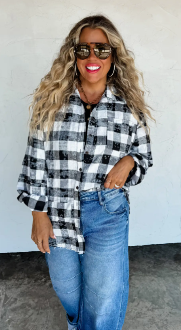 Blakely Bleached Plaid Flannel Style Button-Down Shirt