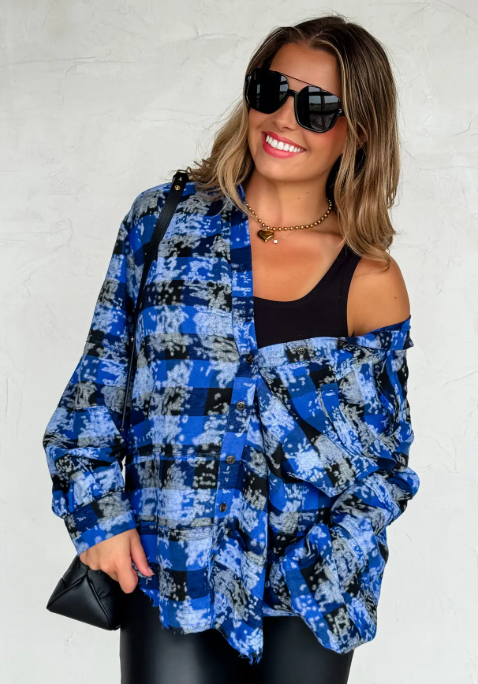 Blakely Bleached Plaid Flannel Style Button-Down Shirt