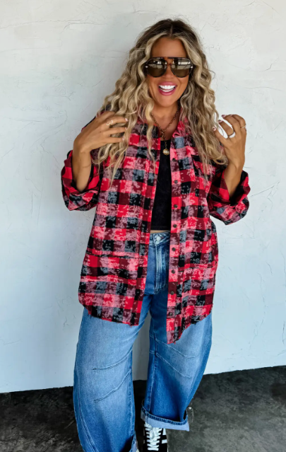 Blakely Bleached Plaid Flannel Style Button-Down Shirt