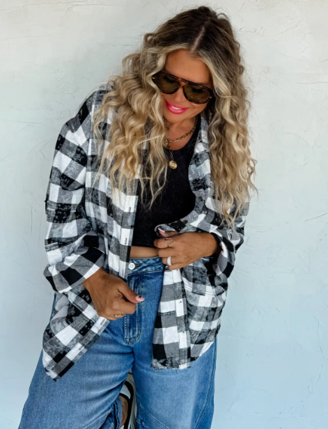 Blakely Bleached Plaid Flannel Style Button-Down Shirt