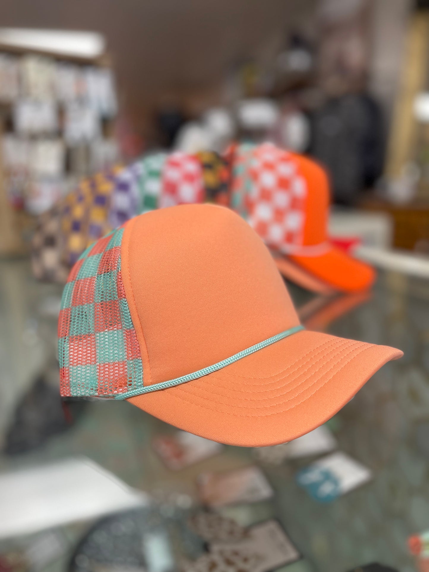 Checkered Mesh Trucker Hat