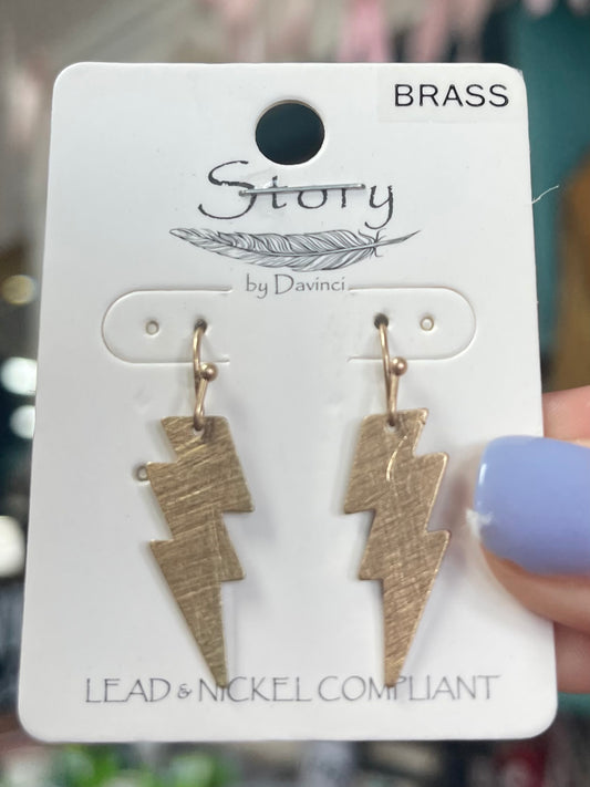 Brass Lightning Bolt Studs