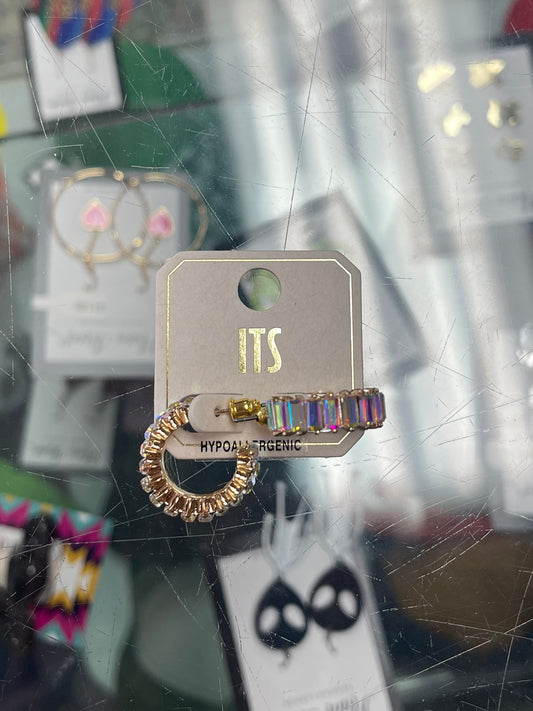 Mini Jeweled Gold Hoop Earrings