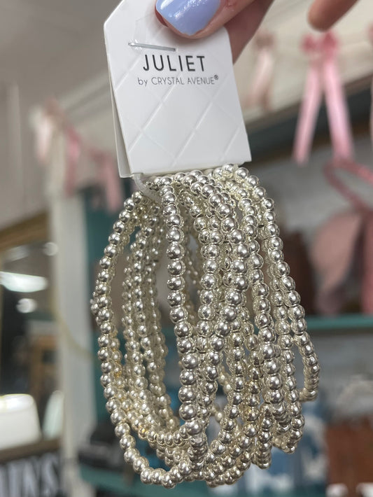 Small Beaded Silver Bracelets (Set of 10)