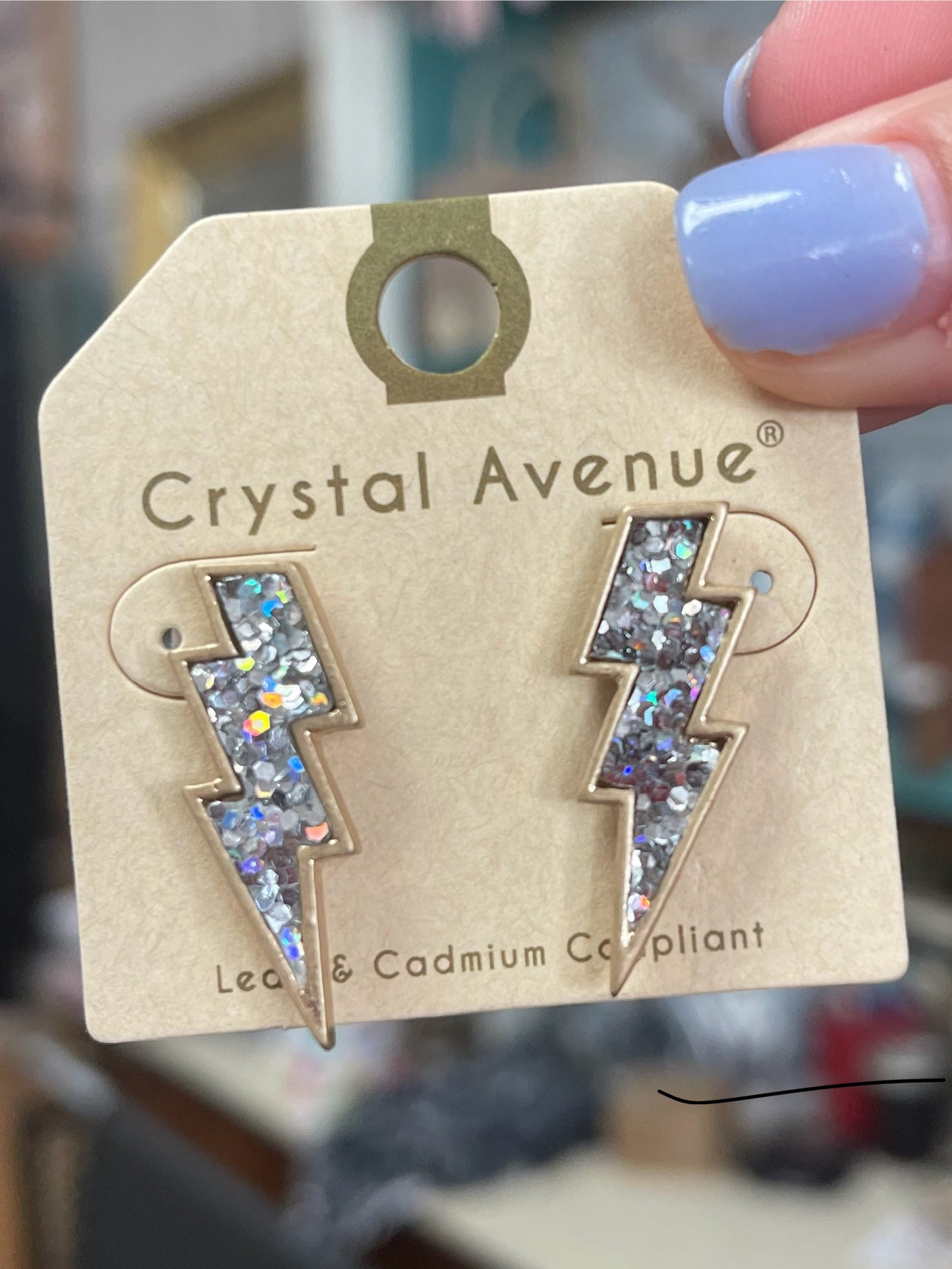 Gold Trim Glitter Lightning Bolt Earrings