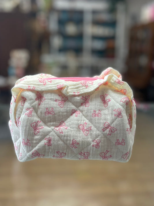 Pink Bows Ruffle Makeup Bag