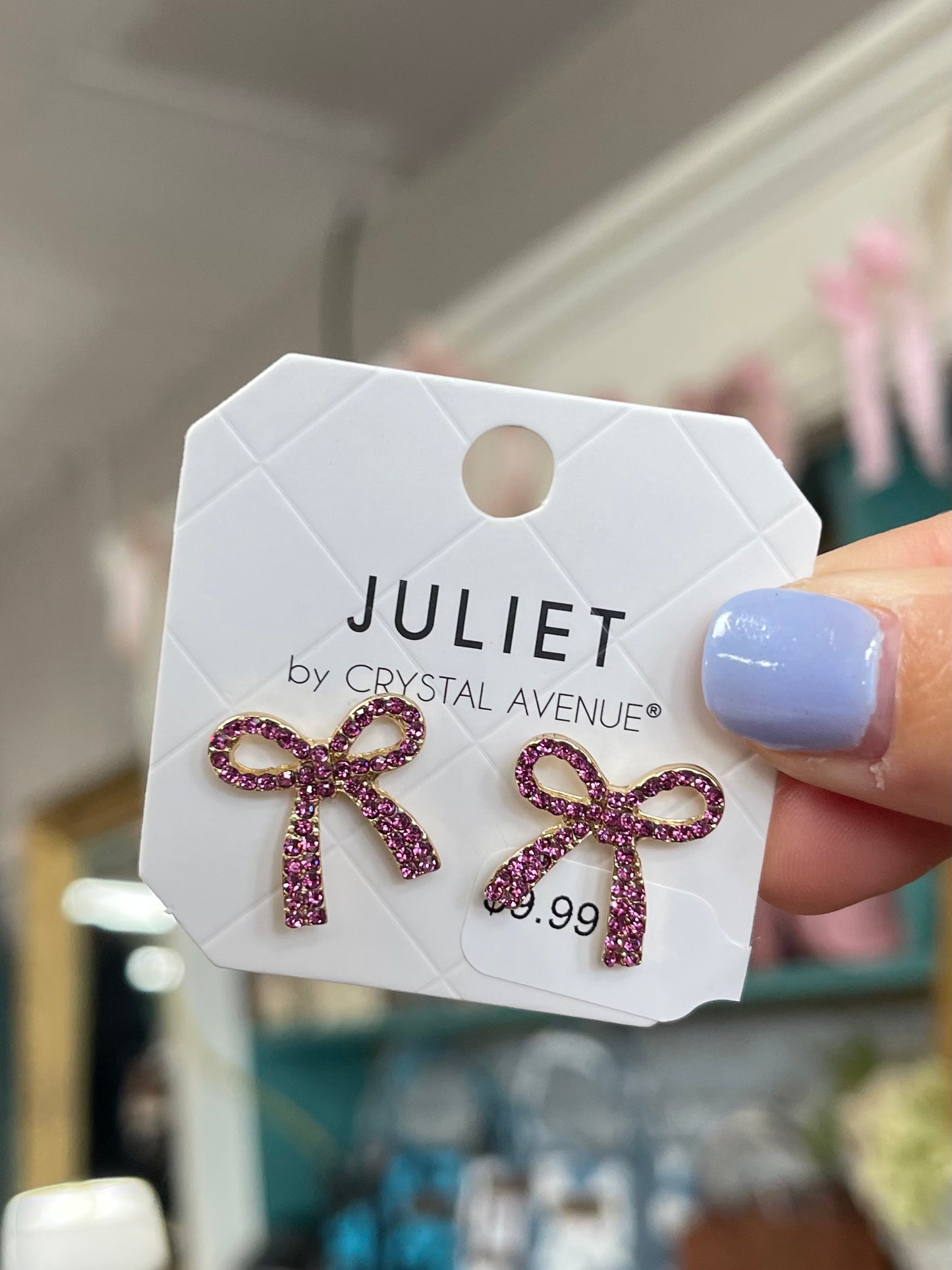 Pink Crystal Bow Stud Earrings