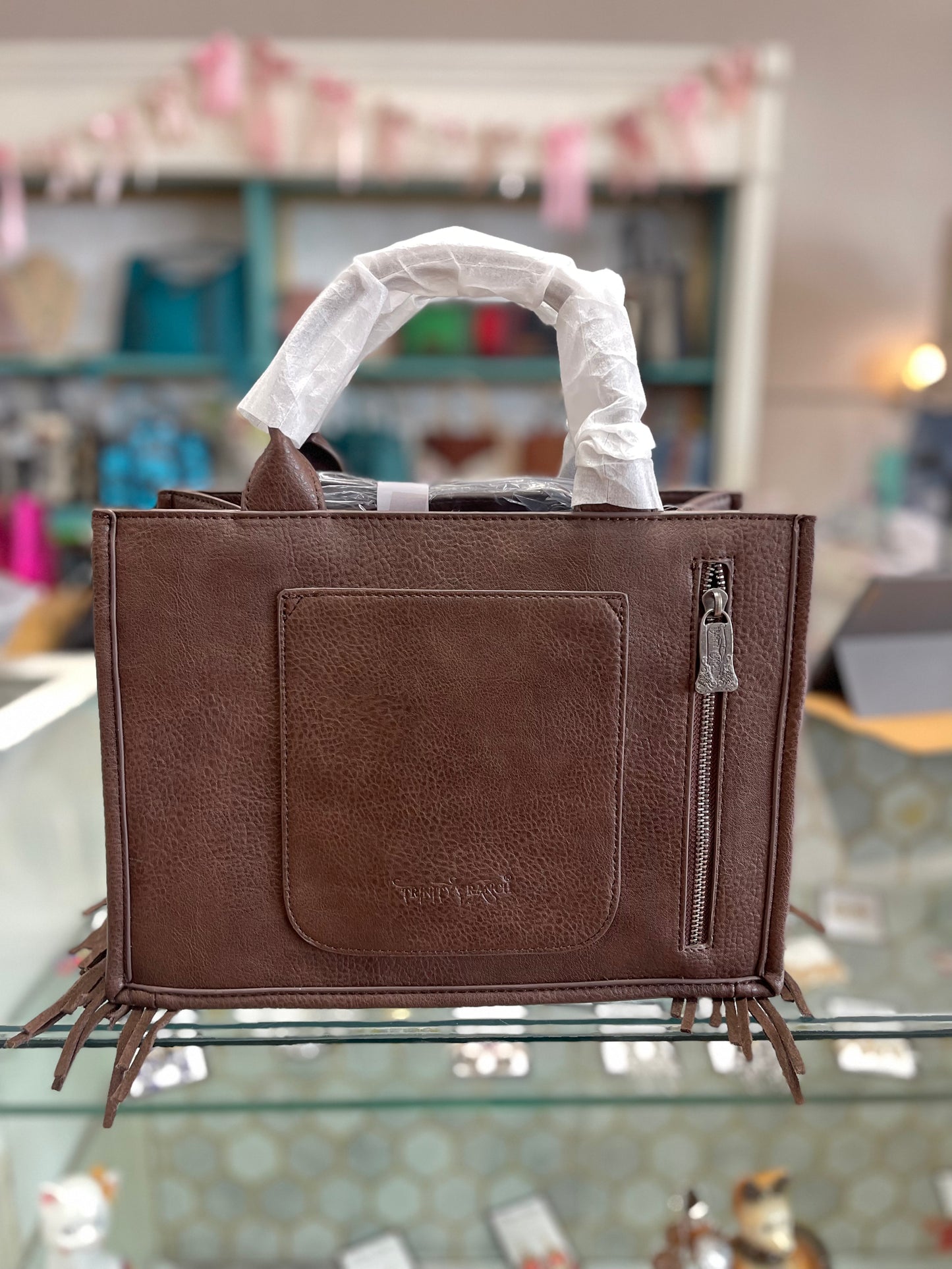 Trinity Ranch Tooled Tote Bag W/ Fringe / Purse