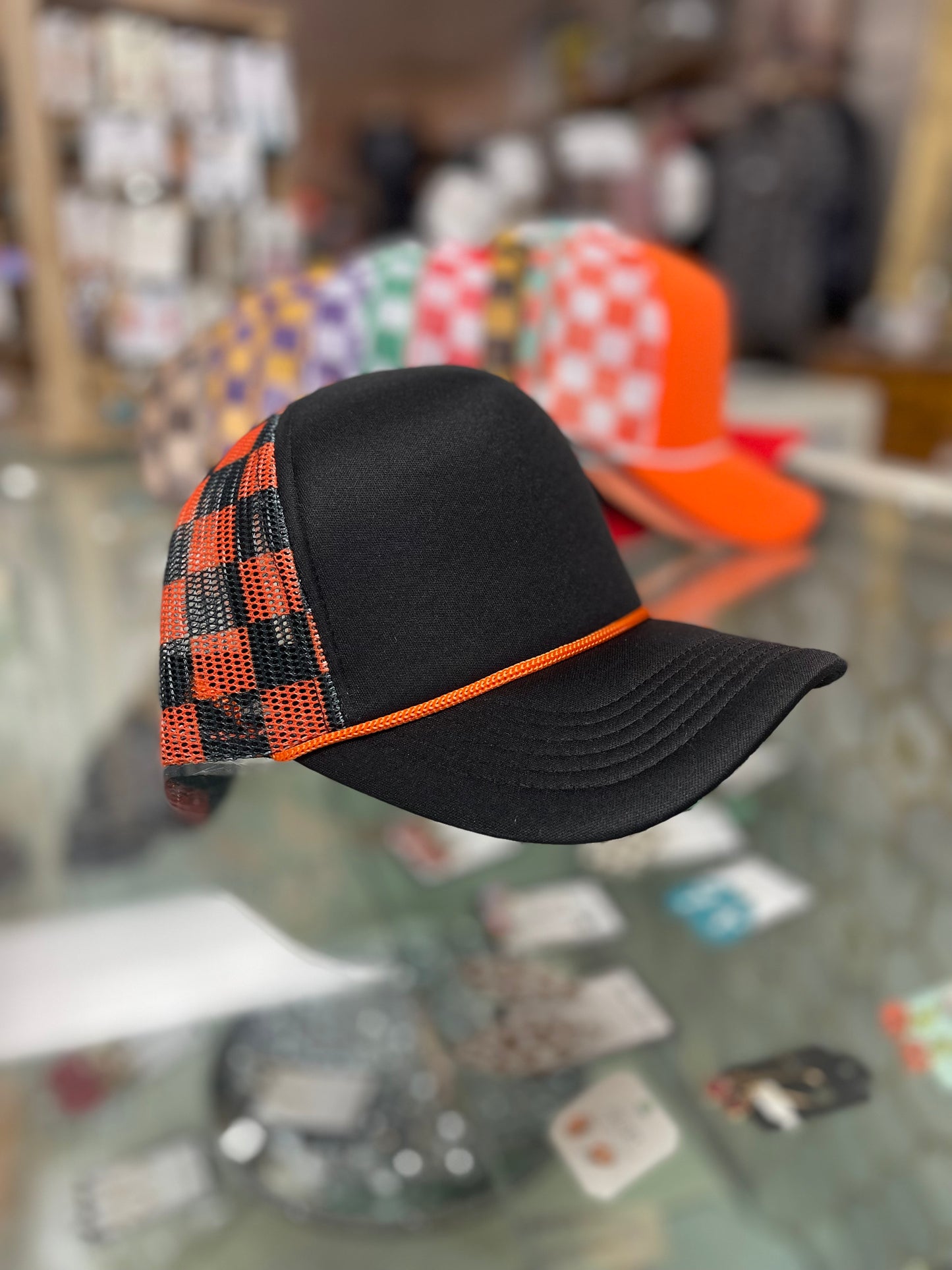 Checkered Mesh Trucker Hat