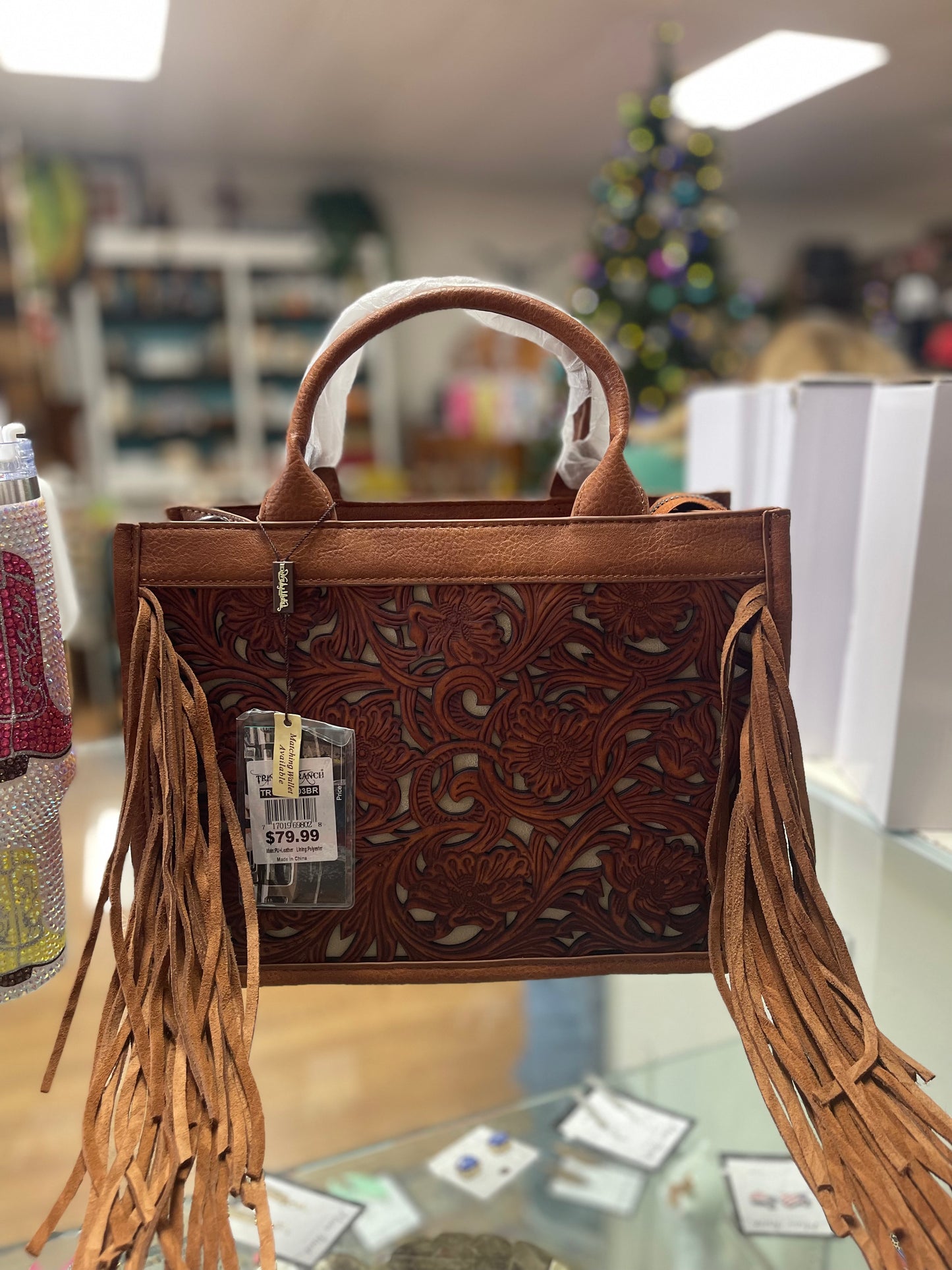 Trinity Ranch Tooled Tote Bag W/ Fringe / Purse