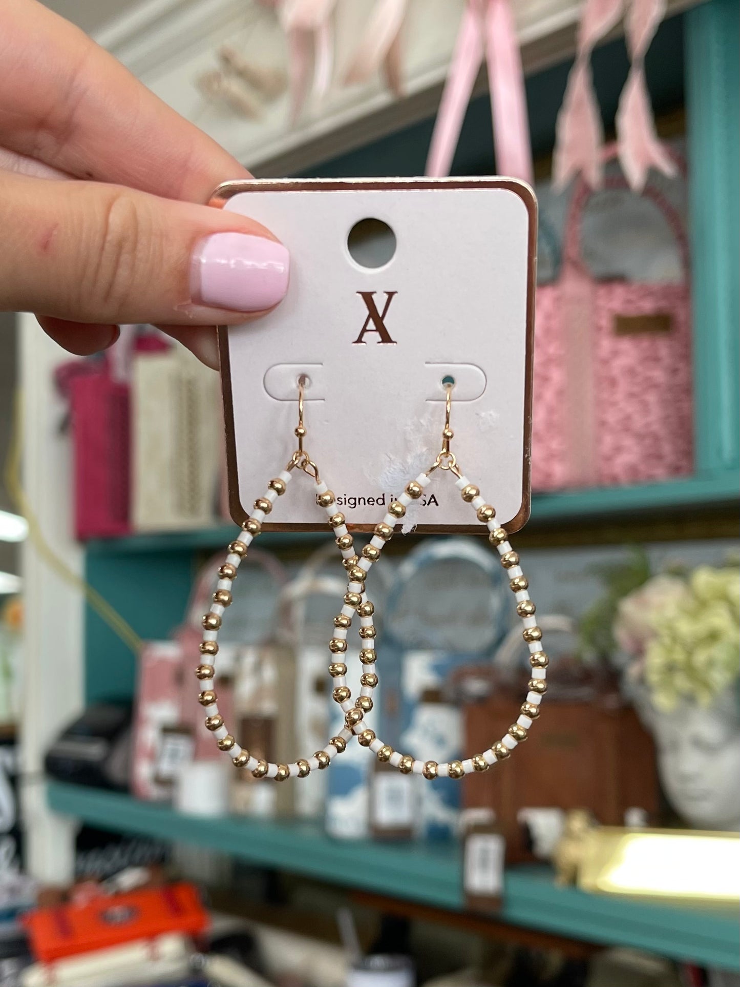Gold Beaded Teardrop Earrings
