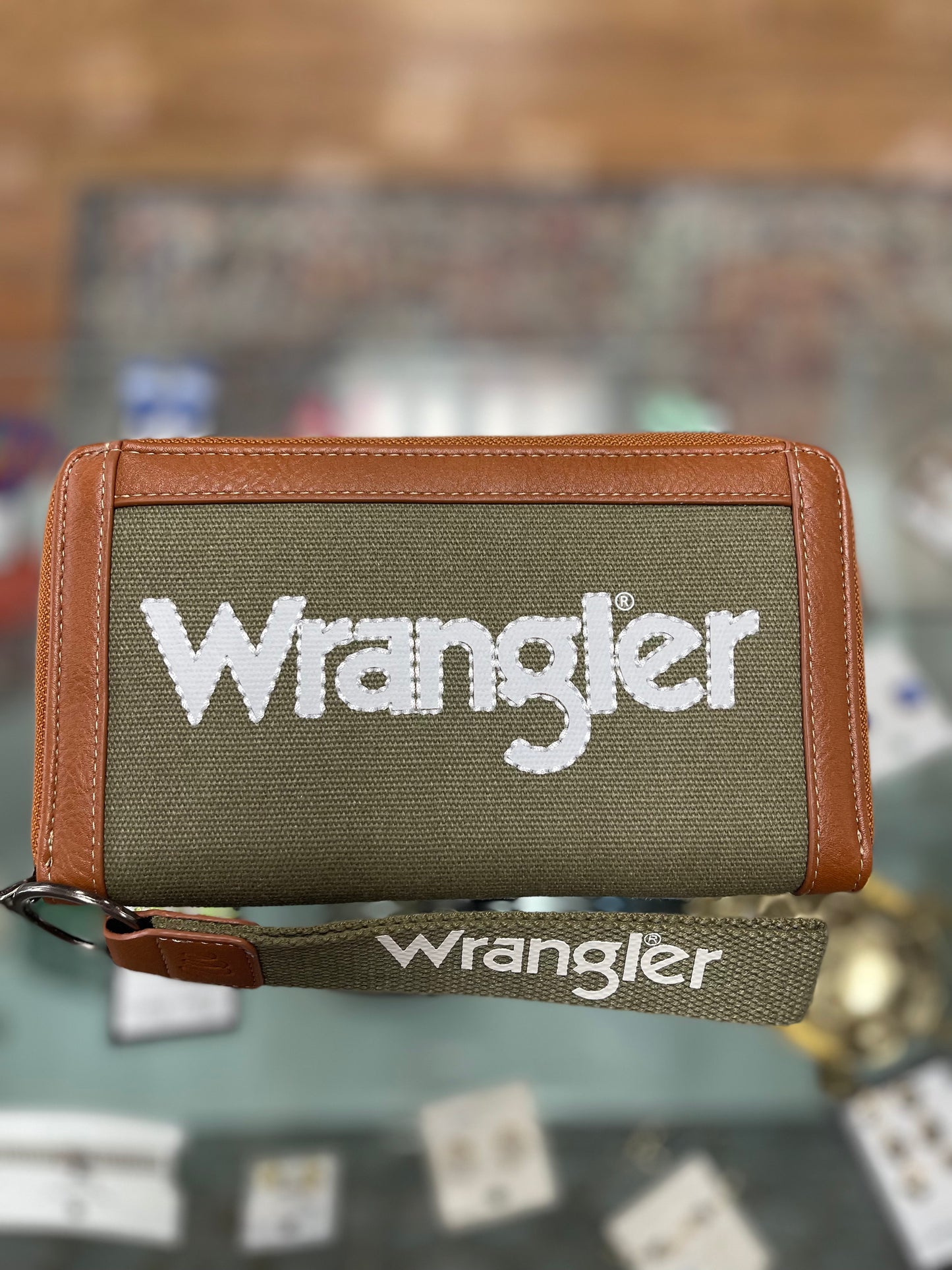 Wrangler Leather Trim Canva Wristlet Wallet