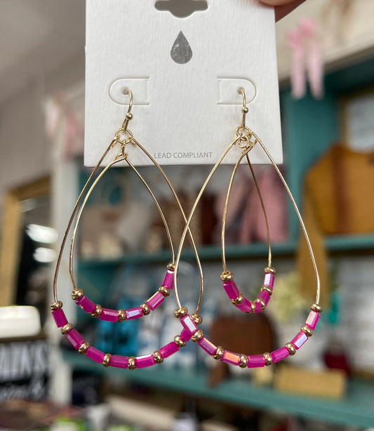 Two Tiered Pink Crystal Drop Earrings