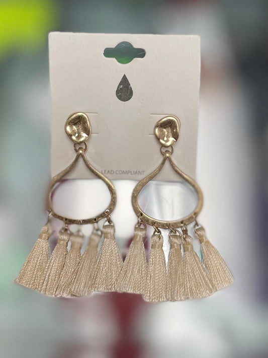 Gold Drop W/ Silk Tassel Earrings