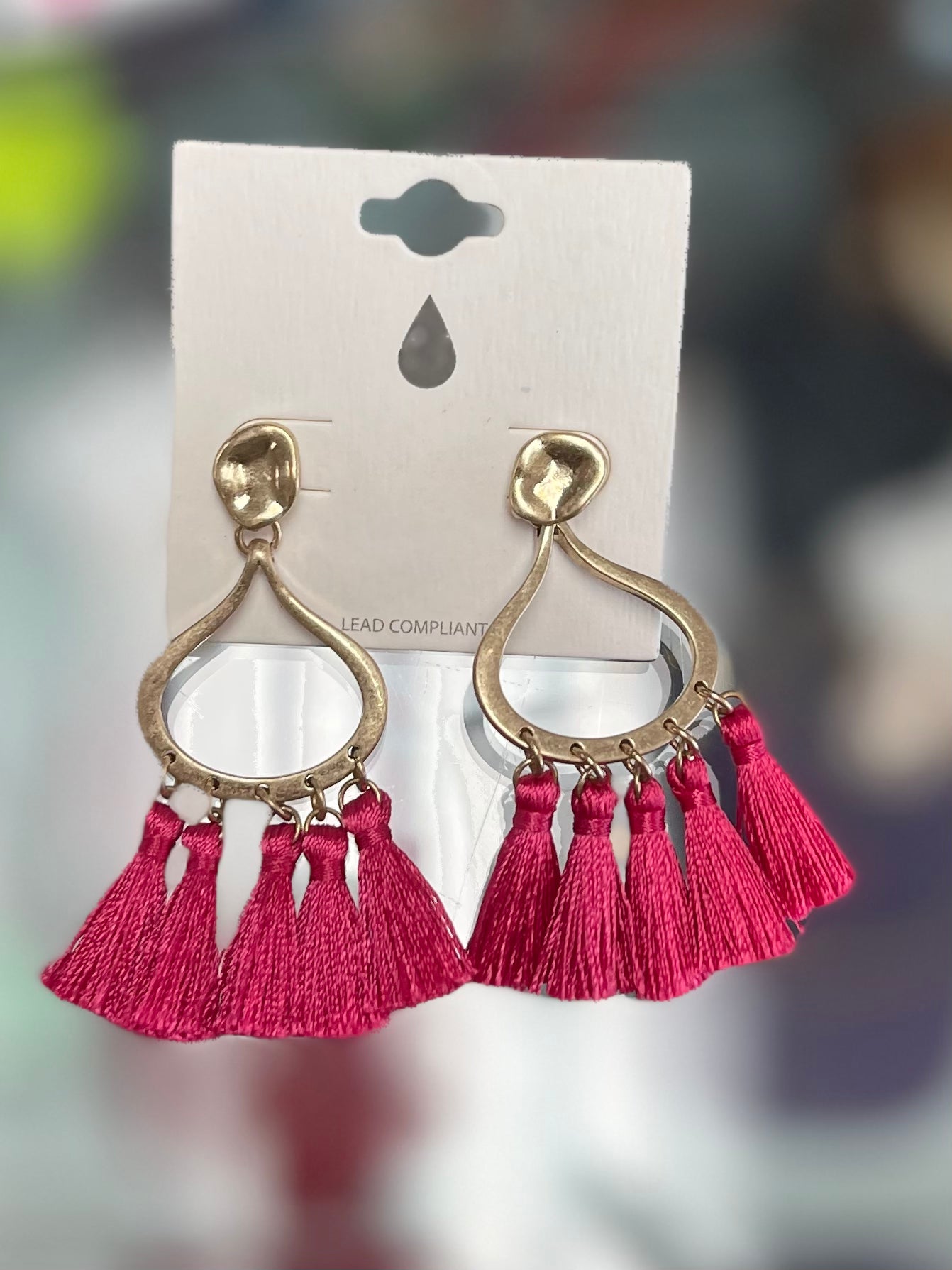 Gold Drop W/ Silk Tassel Earrings