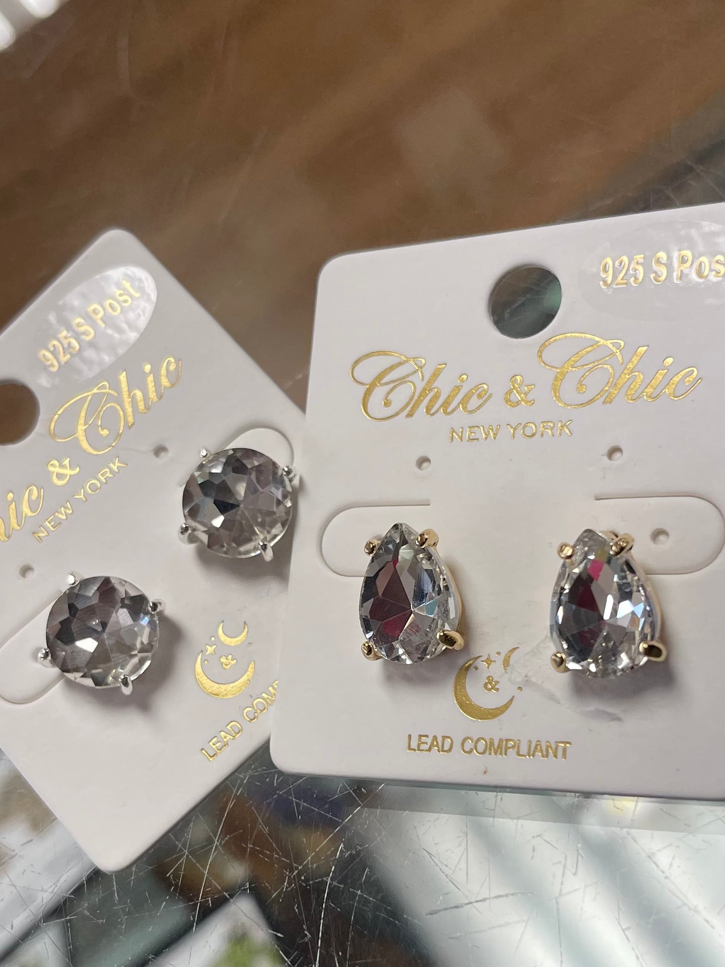 Jeweled Studs W/ Gold Trim
