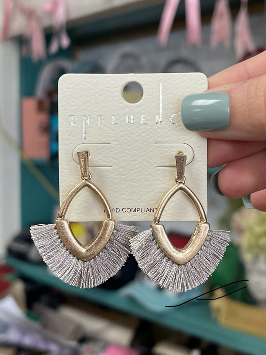 Semi Oval Gold Earrings With Tassels