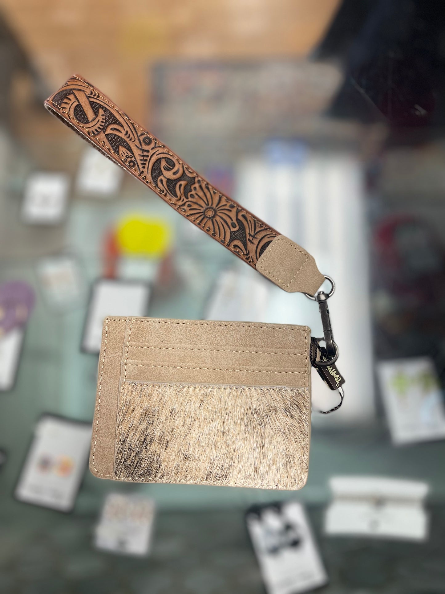 Trinity Ranch Hair-On Cowhide Key Ring Card Case
