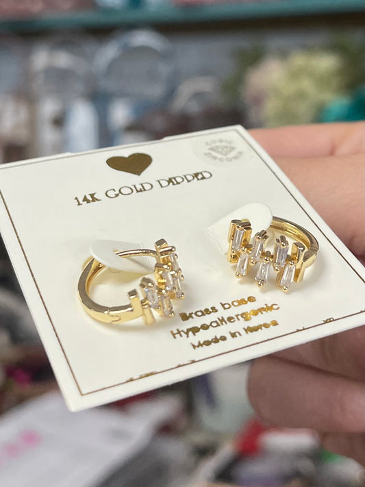 14k Gold Dipped Ribbed Gem Studs