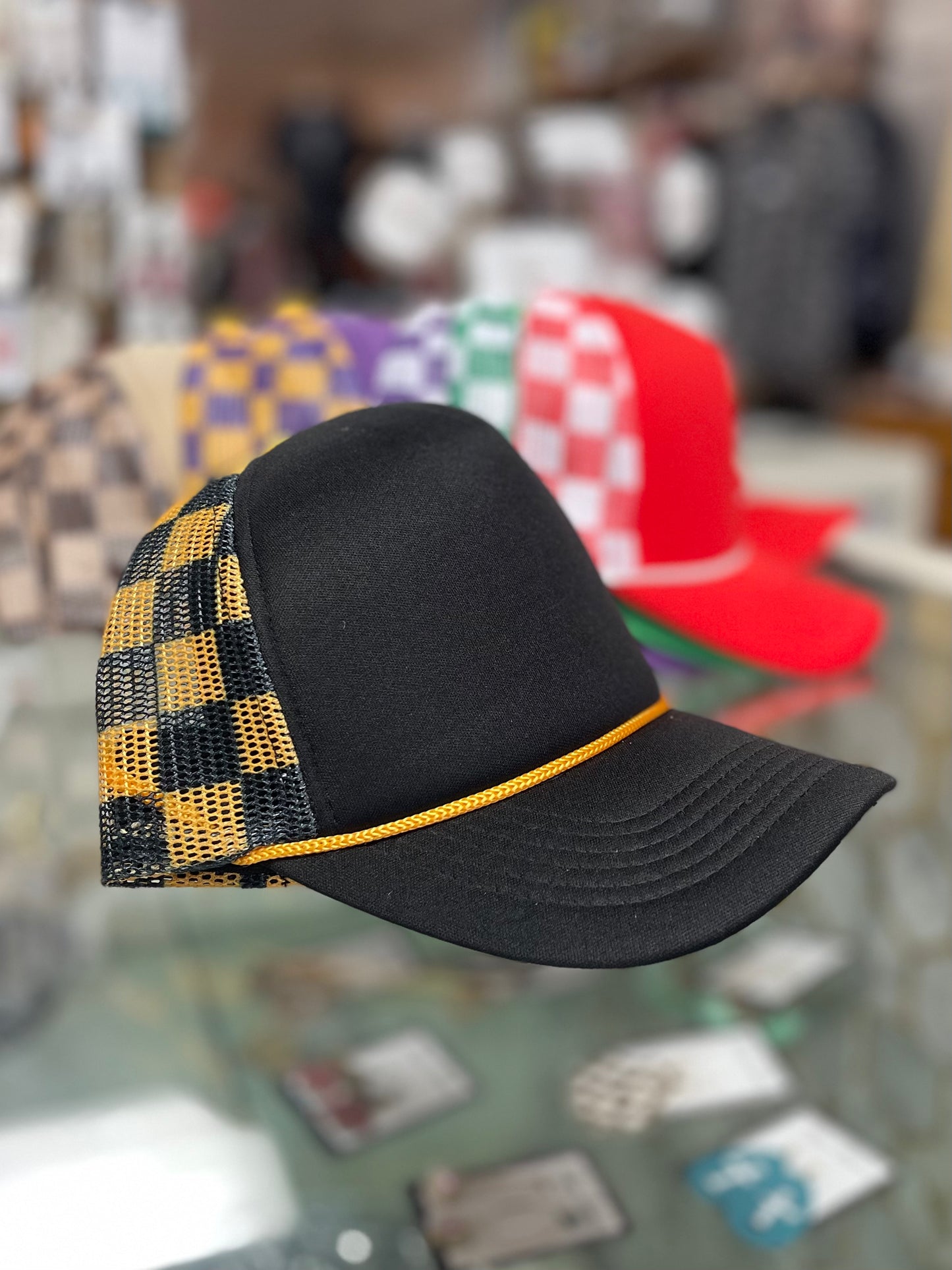 Checkered Mesh Trucker Hat