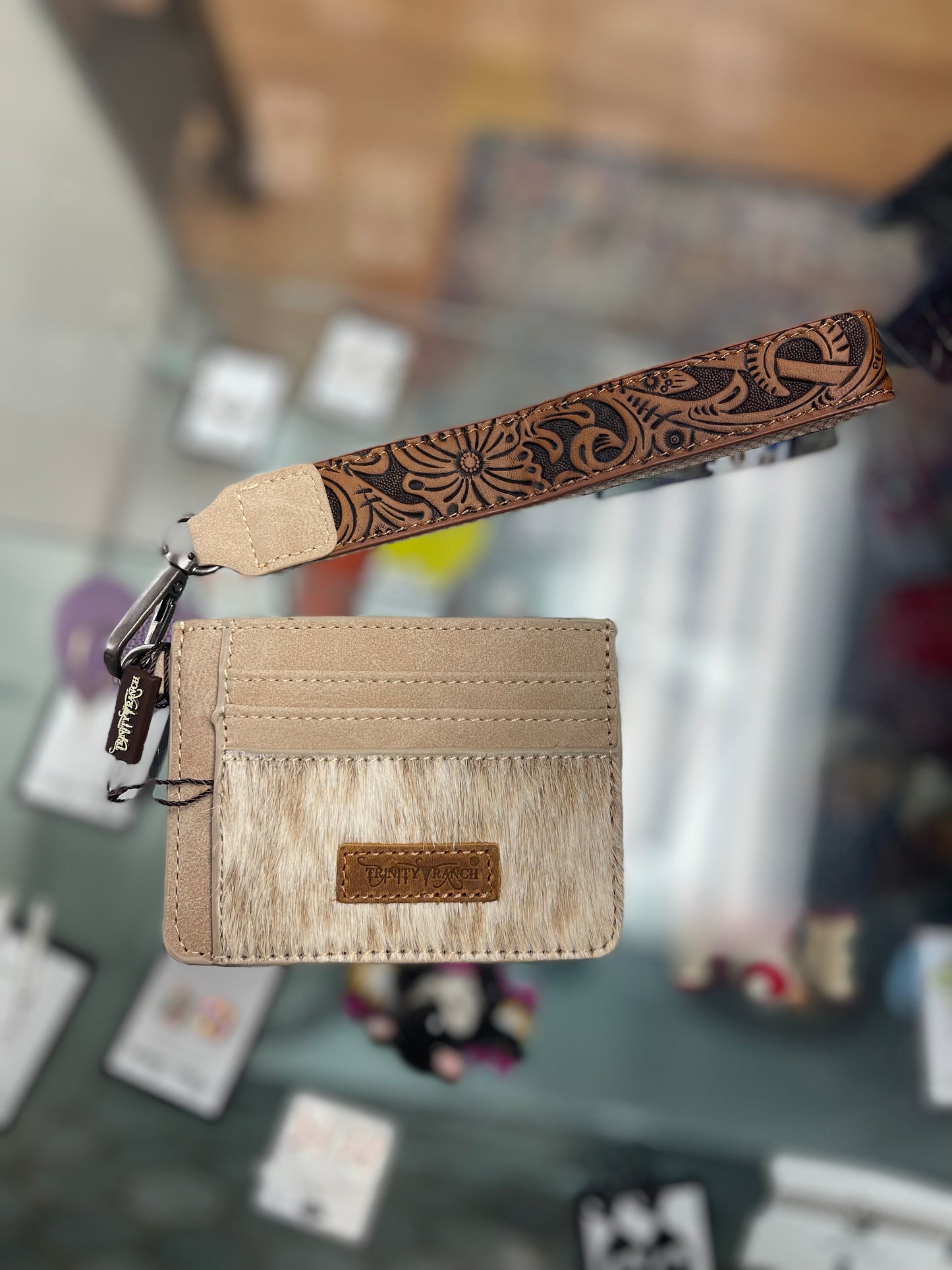 Trinity Ranch Hair-On Cowhide Key Ring Card Case