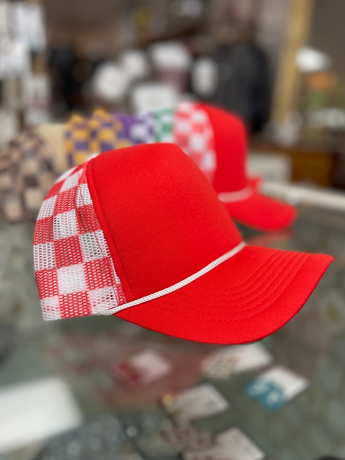 Checkered Mesh Trucker Hat