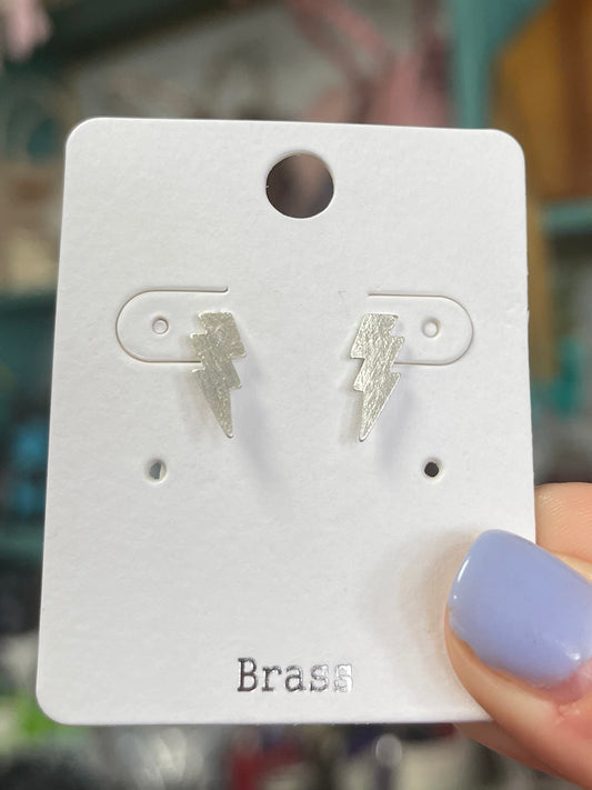 Mini Brass Lightning Bolt Studs