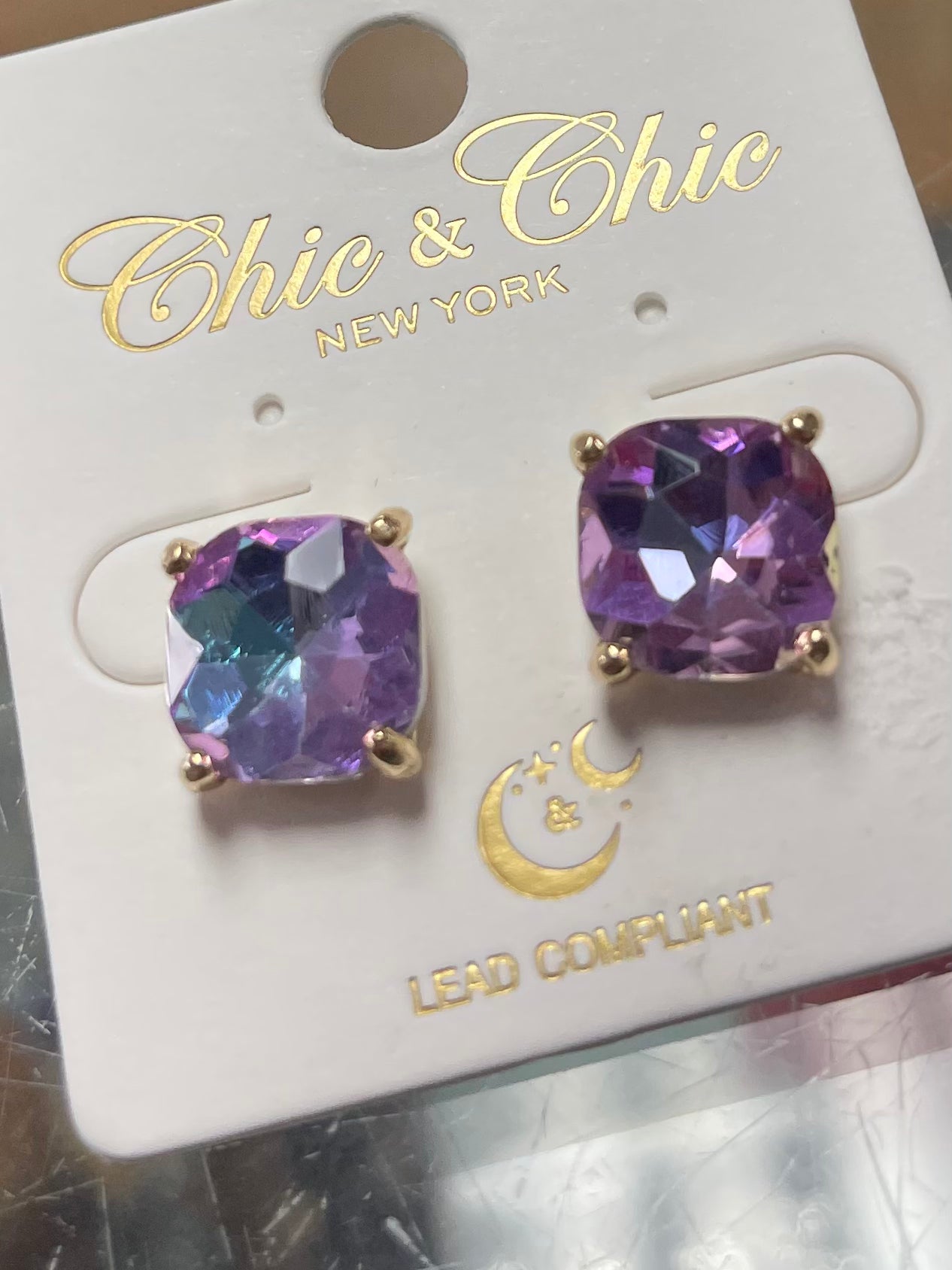 Jeweled Studs W/ Gold Trim
